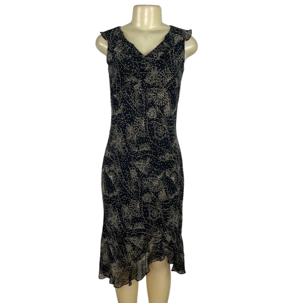 Ann Taylor LOFT Black & Gold Sleeveless Midi Dress Size 0