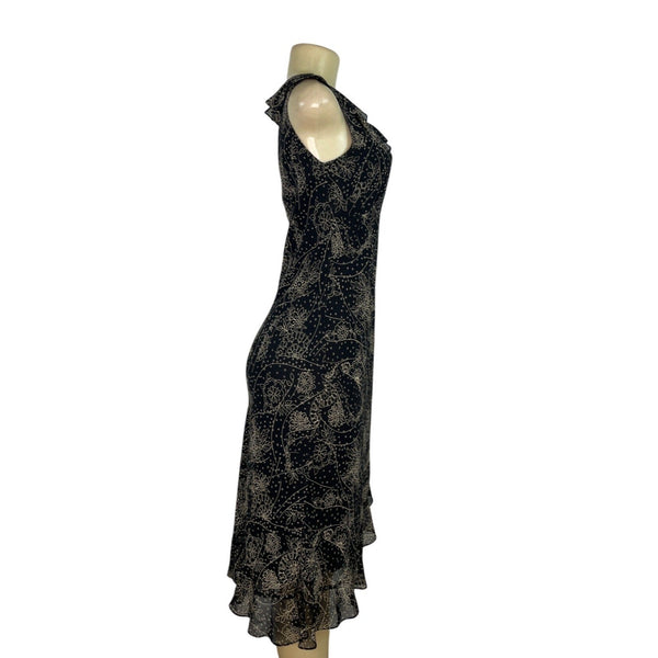 Ann Taylor LOFT Black & Gold Sleeveless Midi Dress Size 0