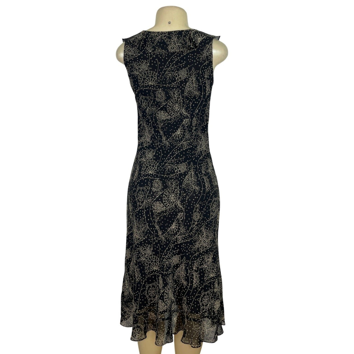 Ann Taylor LOFT Black & Gold Sleeveless Midi Dress Size 0