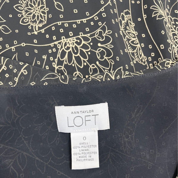 Ann Taylor LOFT Black & Gold Sleeveless Midi Dress Size 0