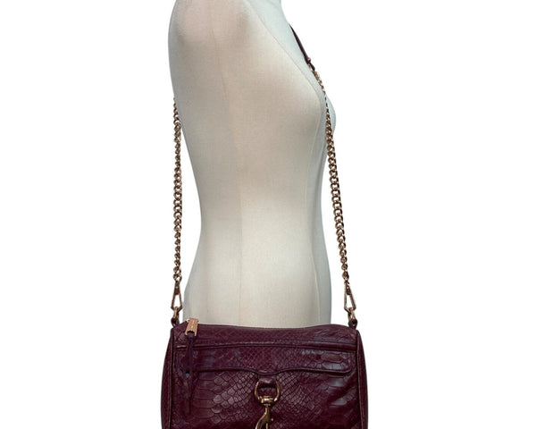 Rebecca Minkoff Burgundy Croc-Embossed Leather Gold Chain Strap Crossbody Bag