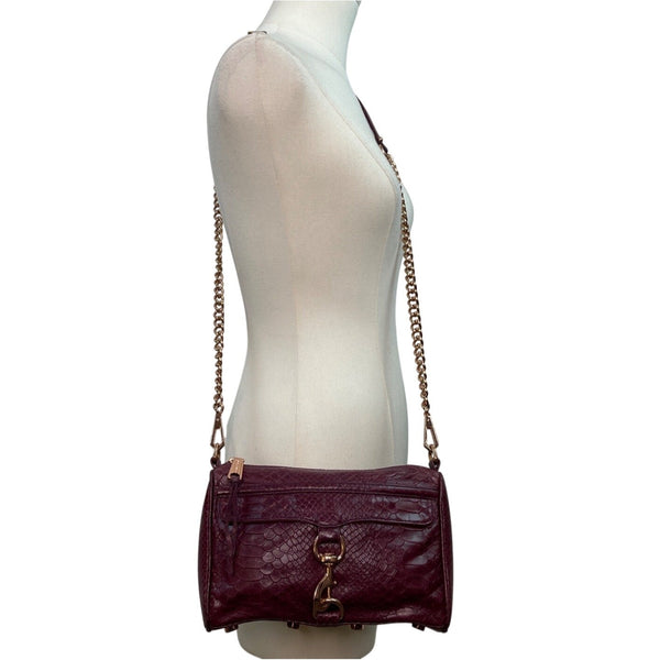 Rebecca Minkoff Burgundy Croc-Embossed Leather Gold Chain Strap Crossbody Bag