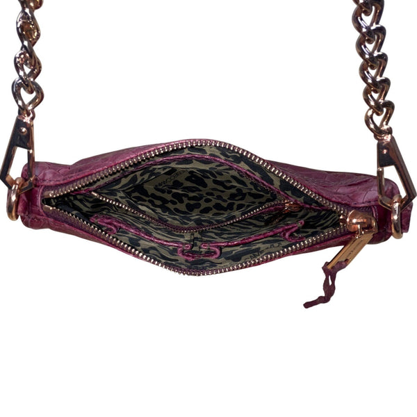 Rebecca Minkoff Burgundy Croc-Embossed Leather Gold Chain Strap Crossbody Bag