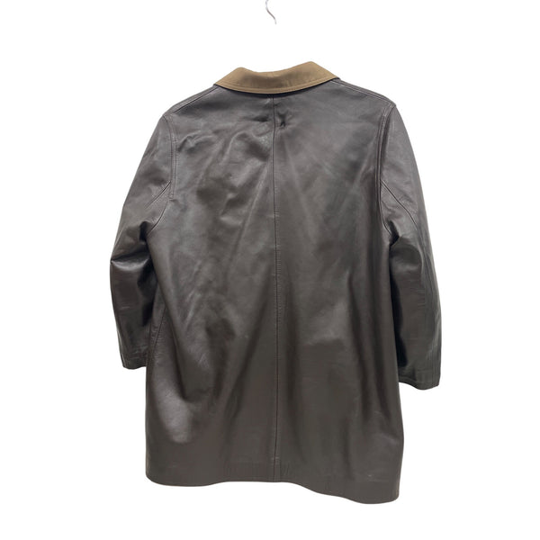 Leather Mens Brown & Tan Collar Button-Up Coat Outerwear Lightweight Unknown Size/Brand