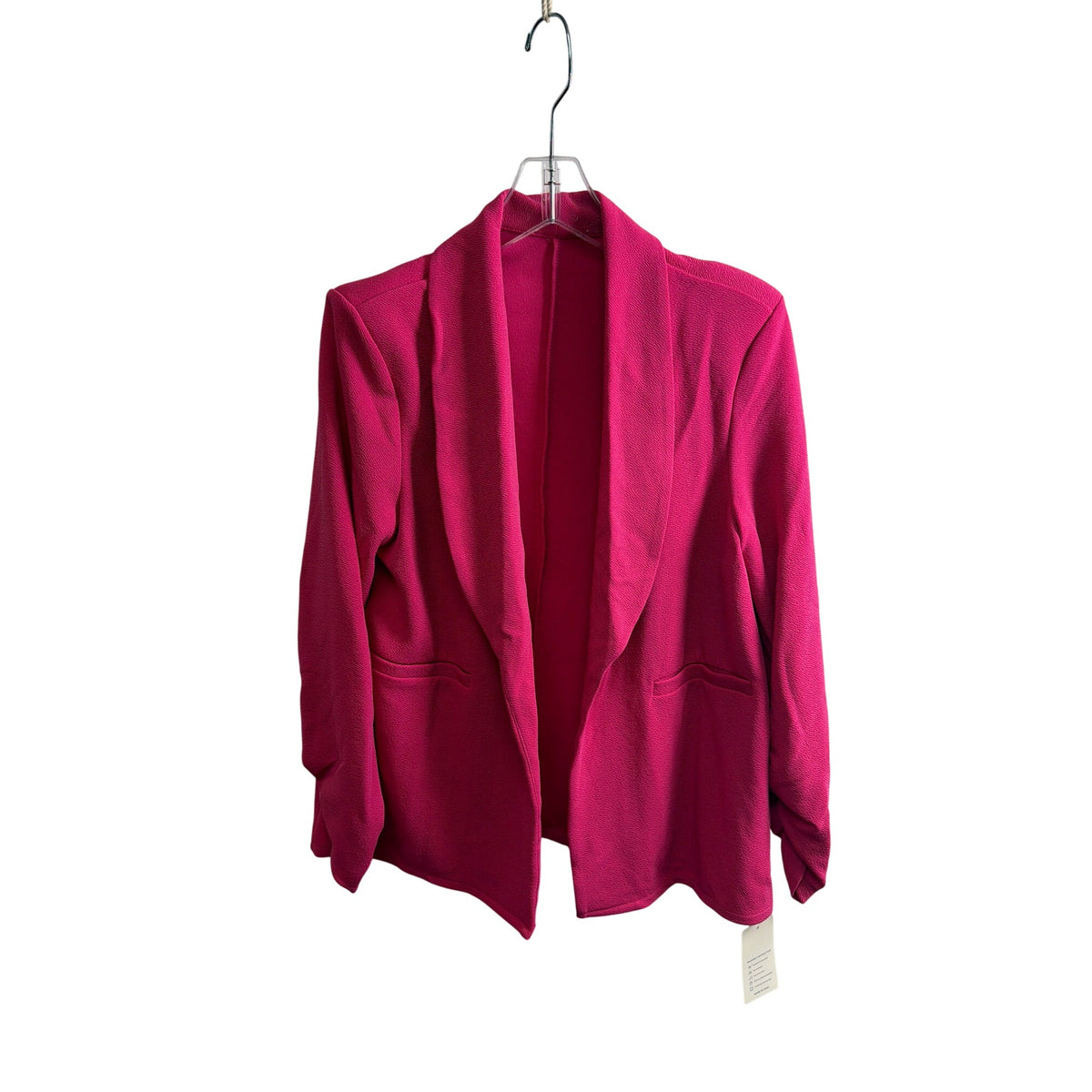 Floral Blooming Womens Pink Polyester Open-Front Blazer Long Sleeves Lightweight Floral Blooming Womens Pink Polyester Open-Front Blazer Long Sleeves Lightweight