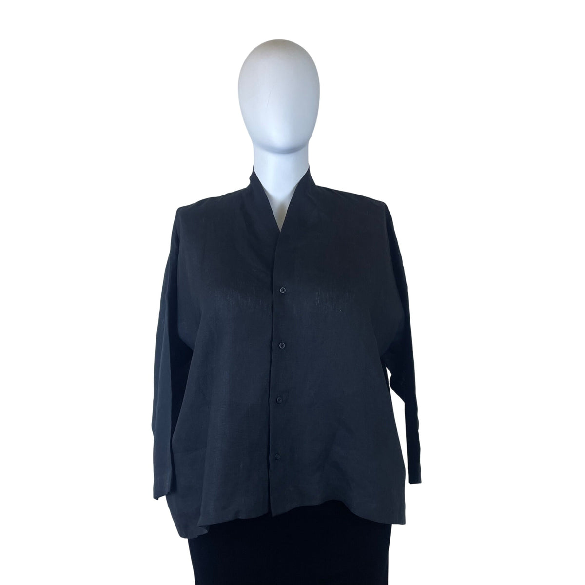 Eskandar Womens Black 100% Linen Button Front BlouseLong Sleeve Elegant Size 1