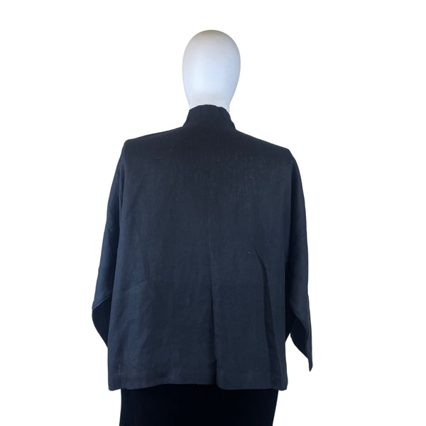 Eskandar Womens Black 100% Linen Button Front BlouseLong Sleeve Elegant Size 1