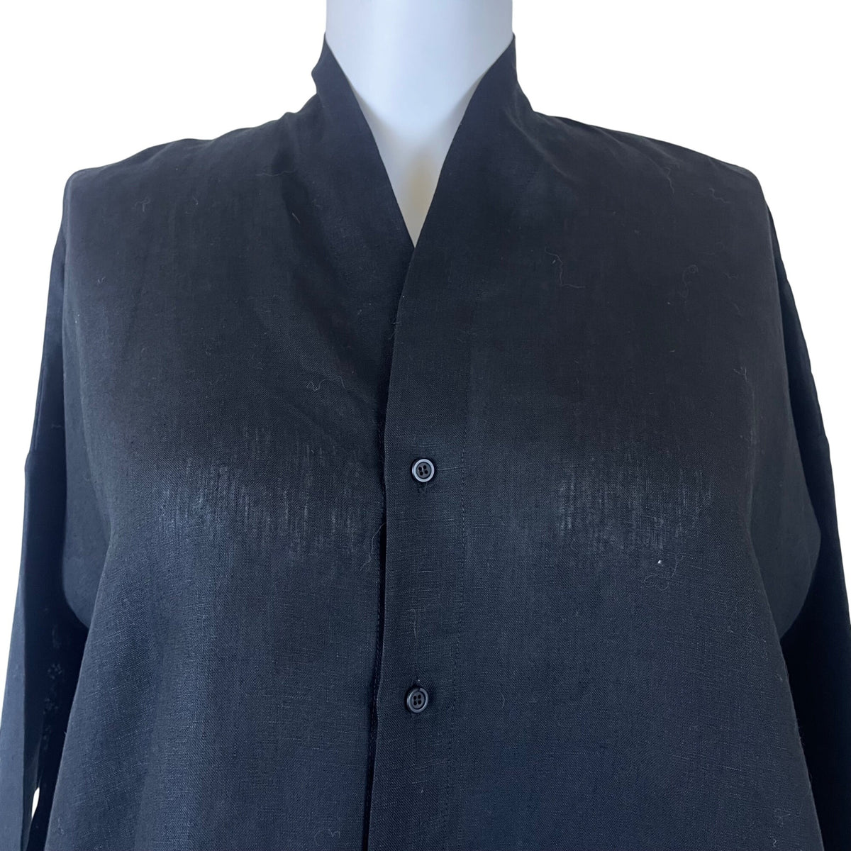 Eskandar Womens Black 100% Linen Button Front BlouseLong Sleeve Elegant Size 1