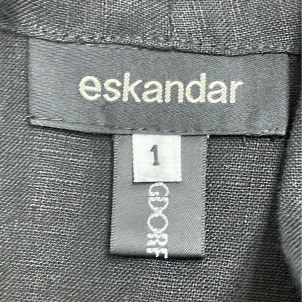 Eskandar Womens Black 100% Linen Button Front BlouseLong Sleeve Elegant Size 1