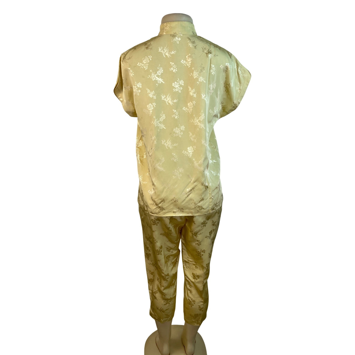 Youth Women Pajama Gold Silk Brocade Two-Piece Outfit Sz L - New