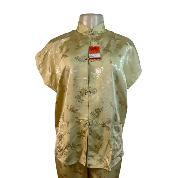 Youth Women Pajama Gold Silk Brocade Two-Piece Outfit Sz L - New