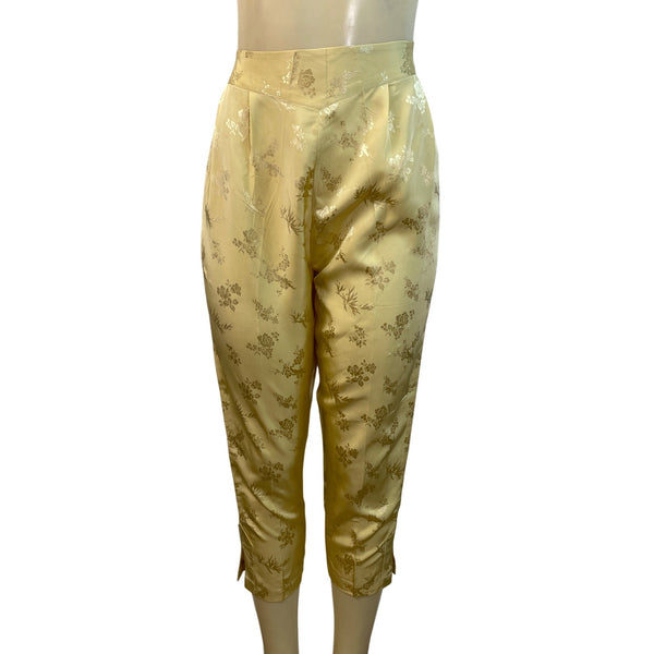 Youth Women Pajama Gold Silk Brocade Two-Piece Outfit Sz L - New