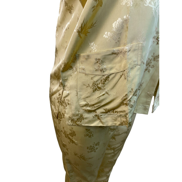 Youth Women Pajama Gold Silk Brocade Two-Piece Outfit Sz L - New