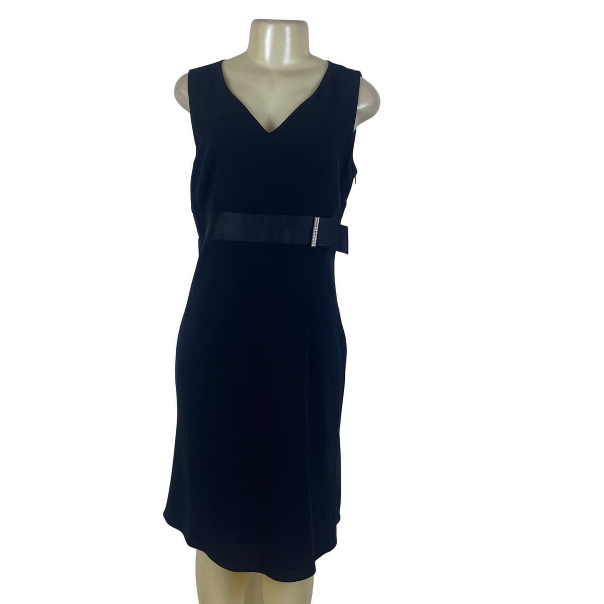 Ann Taylor Loft Womens Black Sleeveless Shift Dress Rhinestone Belt Detail Sz 10
