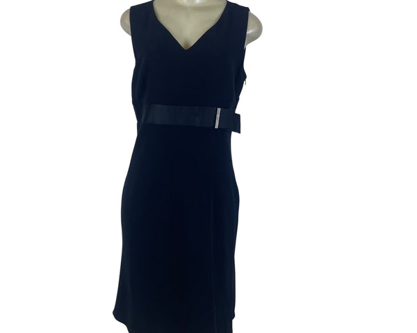 Ann Taylor Loft Womens Black Sleeveless Shift Dress Rhinestone Belt Detail Sz 10