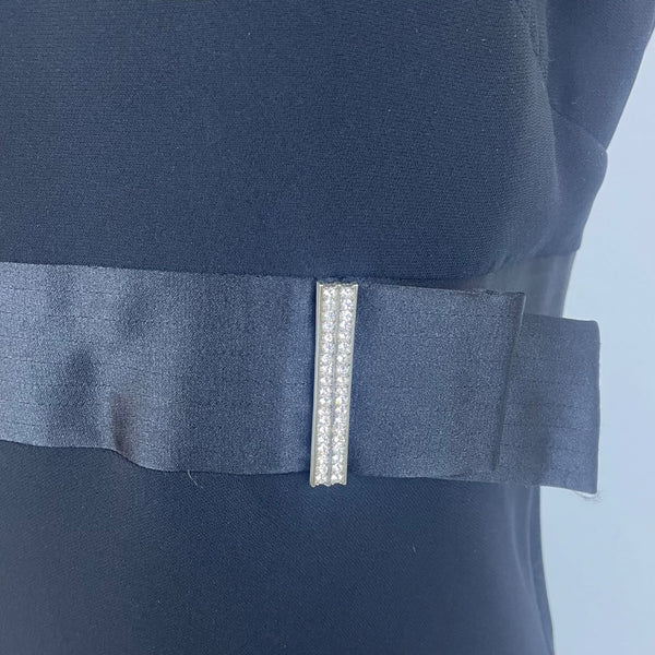 Ann Taylor Loft Womens Black Sleeveless Shift Dress Rhinestone Belt Detail Sz 10