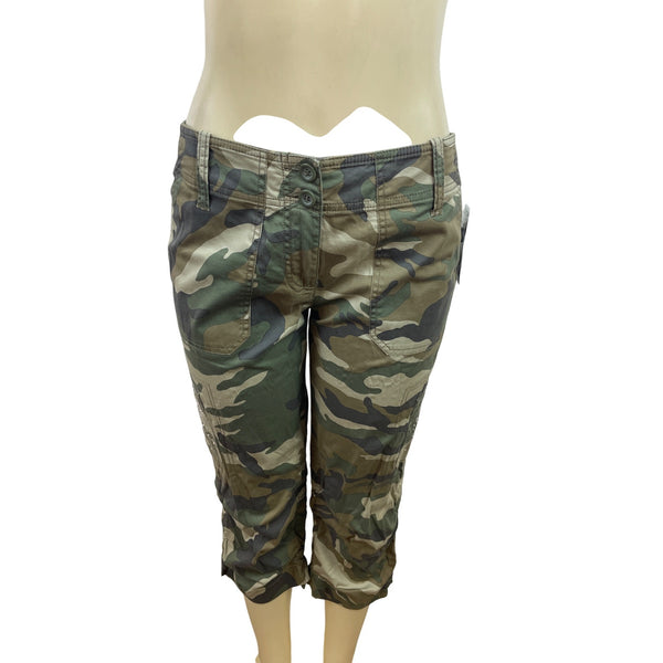 INC Womens Olive Camouflage Capri Cargo Pants With Rhinestones Sz 6 - New