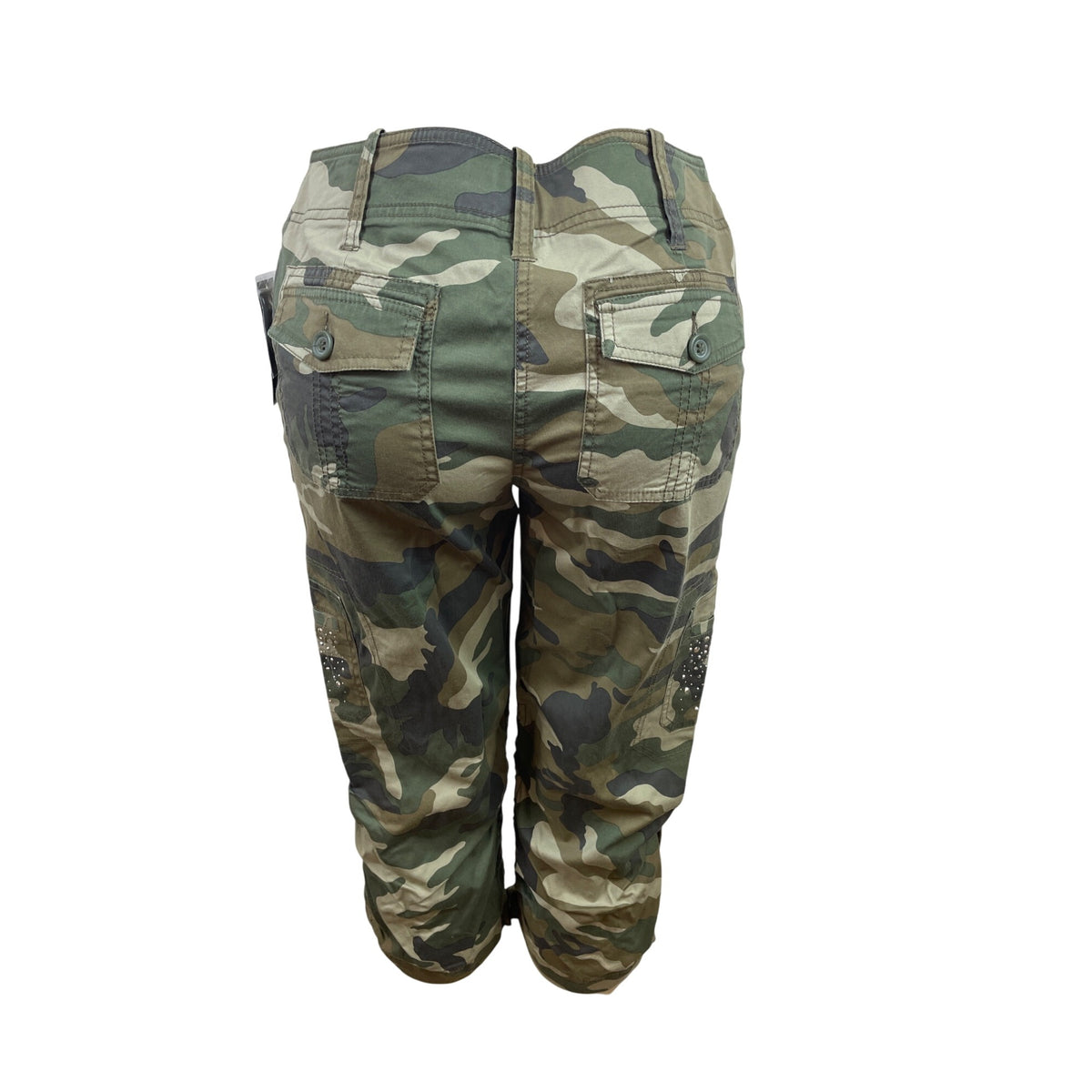 INC Womens Olive Camouflage Capri Cargo Pants With Rhinestones Sz 6 - New