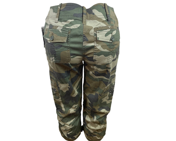 INC Womens Olive Camouflage Capri Cargo Pants With Rhinestones Sz 6 - New