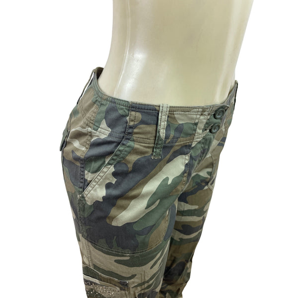 INC Womens Olive Camouflage Capri Cargo Pants With Rhinestones Sz 6 - New