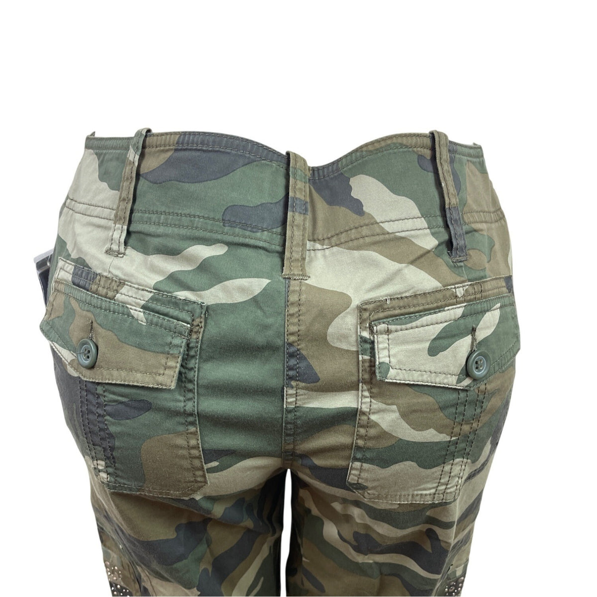 INC Womens Olive Camouflage Capri Cargo Pants With Rhinestones Sz 6 - New