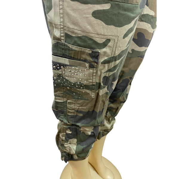INC Womens Olive Camouflage Capri Cargo Pants With Rhinestones Sz 6 - New