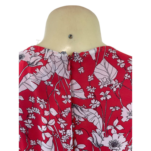 Sandra Darren  Sleeveless Red Floral Print Ruffle Dress With Tie Waist Size 8P