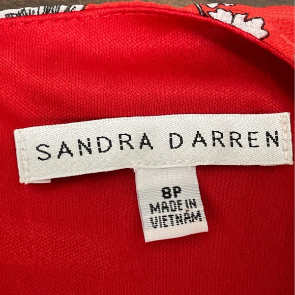 Sandra Darren  Sleeveless Red Floral Print Ruffle Dress With Tie Waist Size 8P