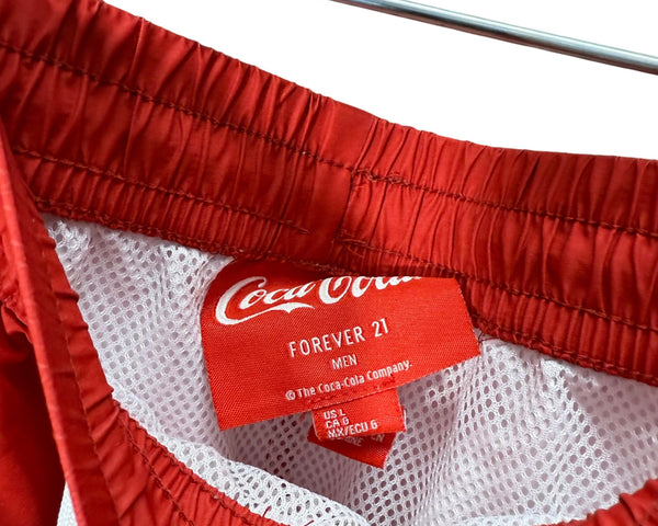 Forever 21 Mens Red Coca-Cola Swim Shorts Classic Logo Mesh Lining Size Large