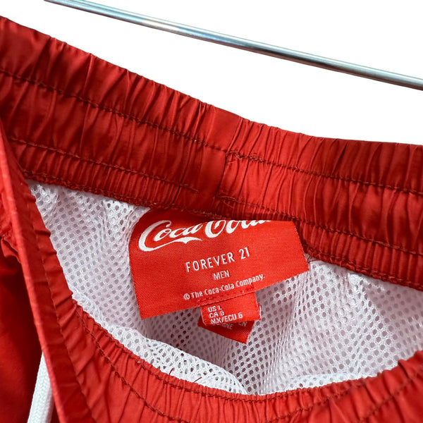 Forever 21 Mens Red Coca-Cola Swim Shorts Classic Logo Mesh Lining Size Large