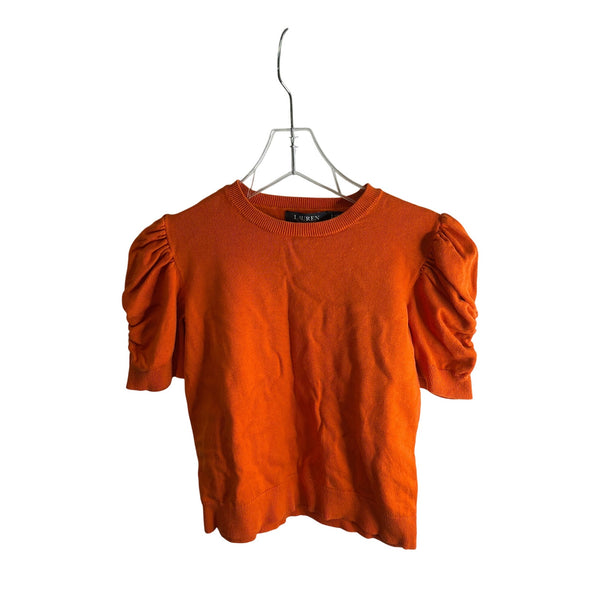 Lauren Ralph Lauren Womens Orange Short Sleeve Puff Shoulder Knit Sweater SP Casual