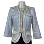 White House Black Market Women's Jacket Silver & Cream Open Front Modern Size 4