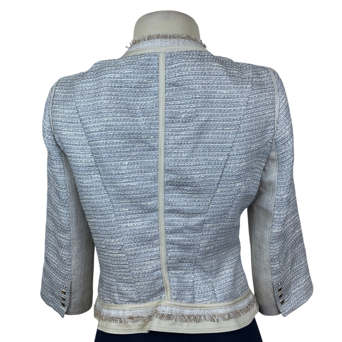 White House Black Market Women's Jacket Silver & Cream Open Front Modern Size 4