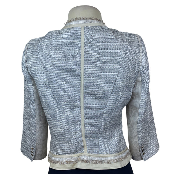 White House Black Market Women's Jacket Silver & Cream Open Front Modern Size 4