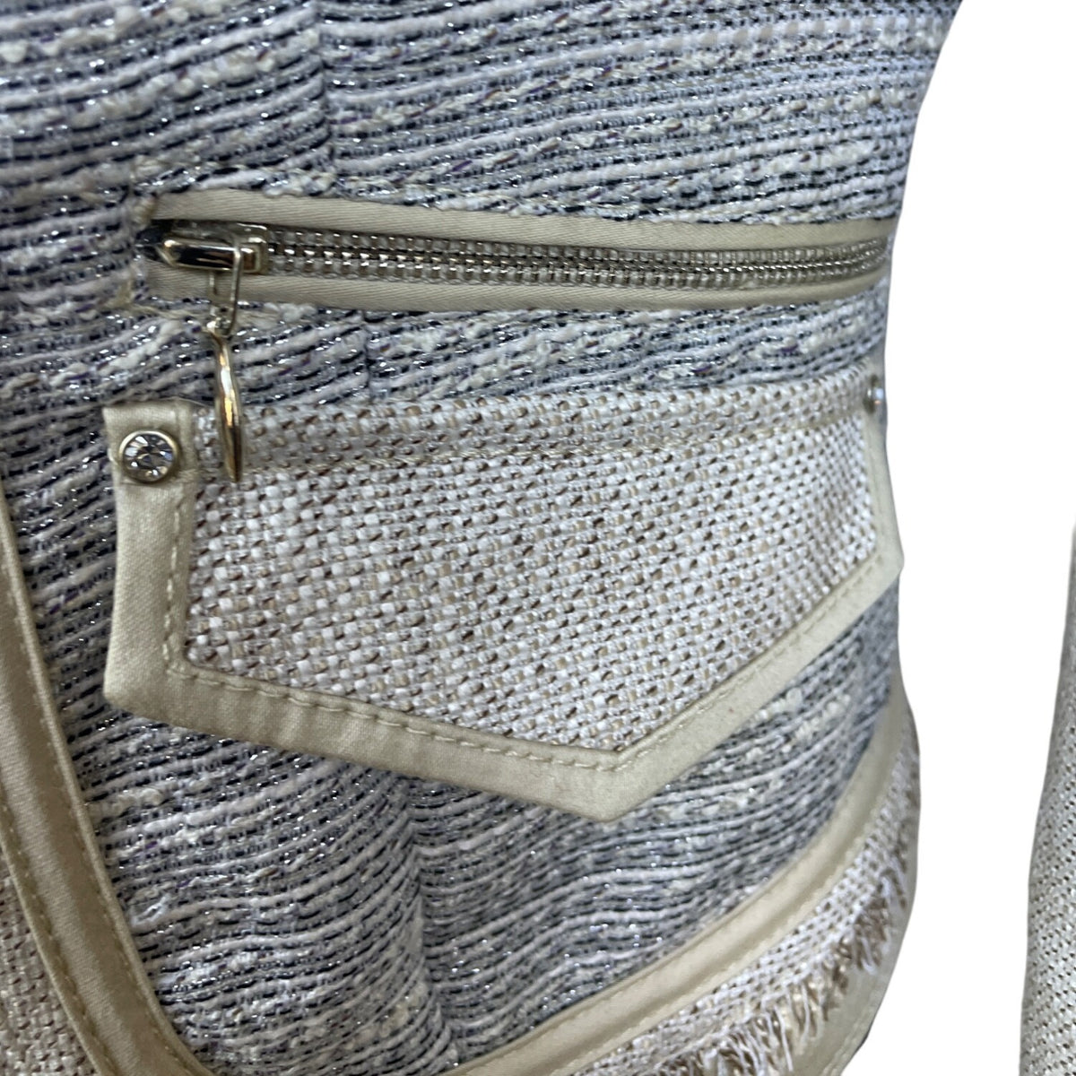 White House Black Market Women's Jacket Silver & Cream Open Front Modern Size 4