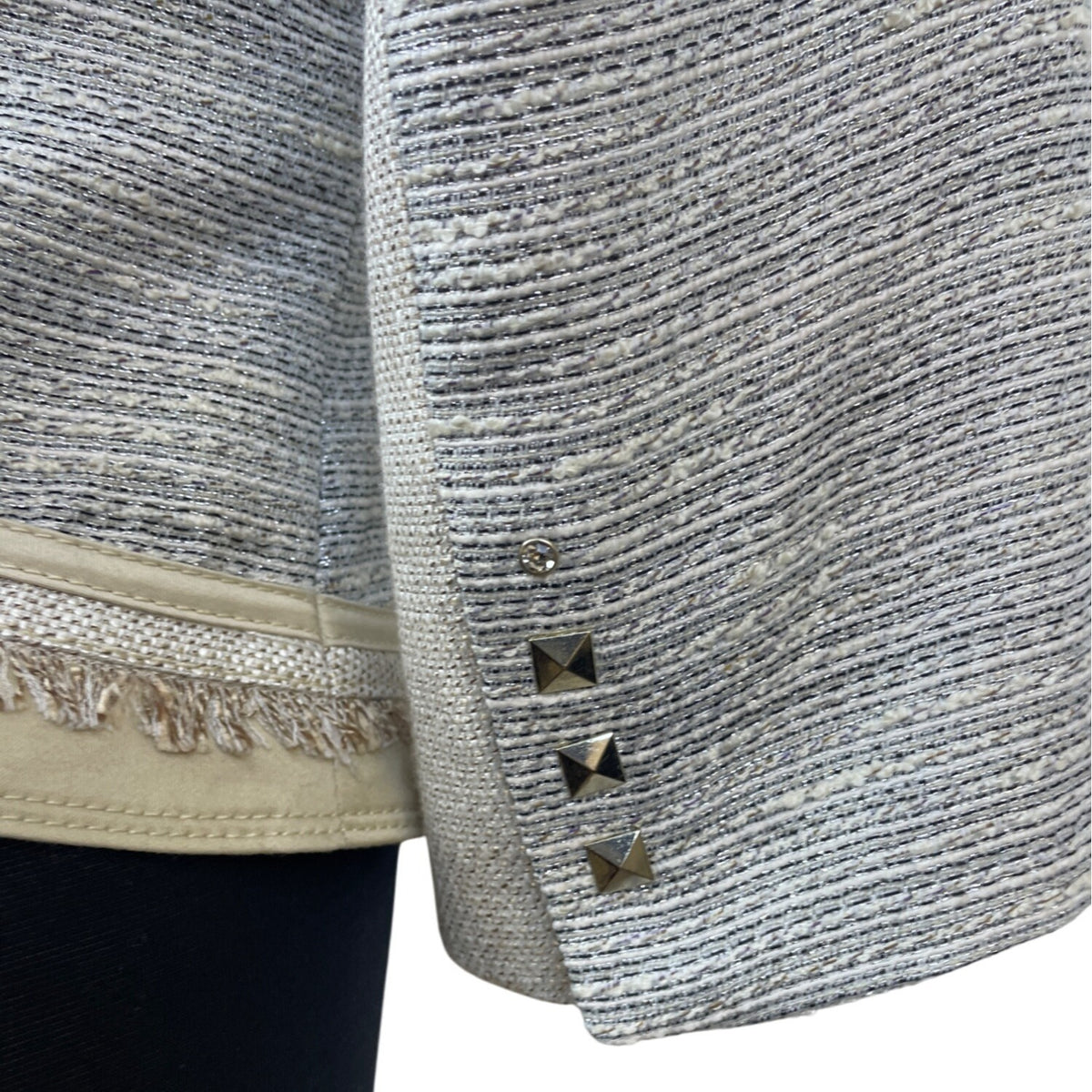 White House Black Market Women's Jacket Silver & Cream Open Front Modern Size 4