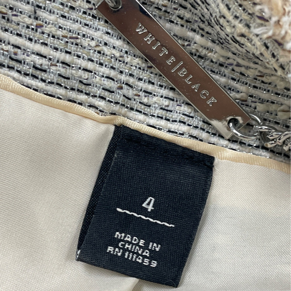 White House Black Market Women's Jacket Silver & Cream Open Front Modern Size 4