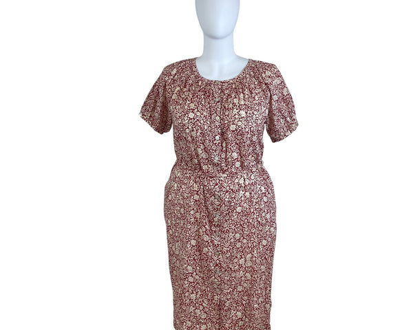 Faherty Red White Floral Button Front Midi Dress Womens Sz M - New
