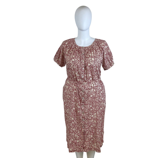 Faherty Red White Floral Button Front Midi Dress Womens Sz M - New