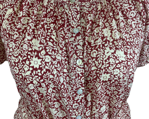 Faherty Red White Floral Button Front Midi Dress Womens Sz M - New