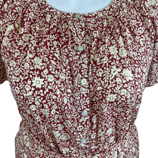 Faherty Red White Floral Button Front Midi Dress Womens Sz M - New
