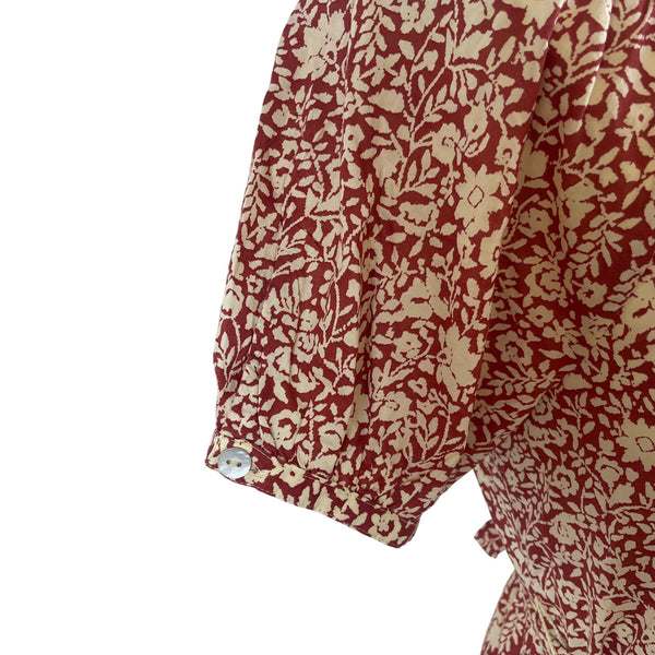 Faherty Red White Floral Button Front Midi Dress Womens Sz M - New