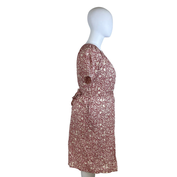 Faherty Red White Floral Button Front Midi Dress Womens Sz M - New