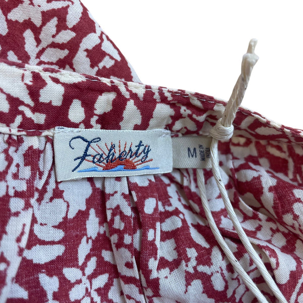 Faherty Red White Floral Button Front Midi Dress Womens Sz M - New