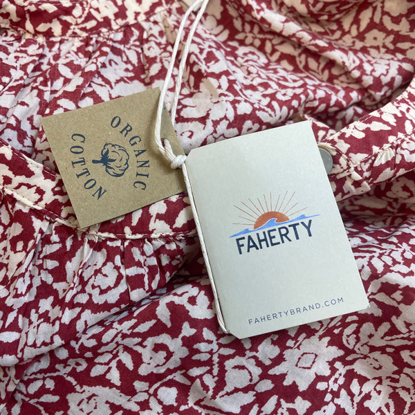 Faherty Red White Floral Button Front Midi Dress Womens Sz M - New