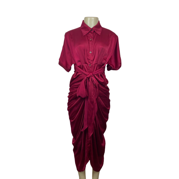 Vintage Women's Red Button Up Collar Shirt Dress Sz S