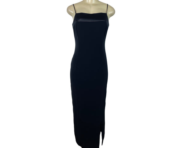Jones New York Evening Black Spaghetti Strap Midi Dress Satin Trim Womens Size 6