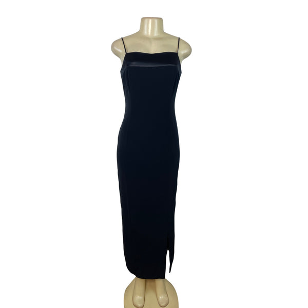 Jones New York Evening Black Spaghetti Strap Midi Dress Satin Trim Womens Size 6