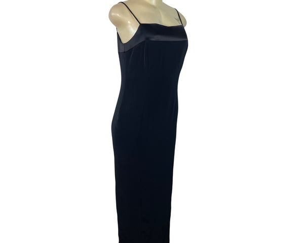 Jones New York Evening Black Spaghetti Strap Midi Dress Satin Trim Womens Size 6