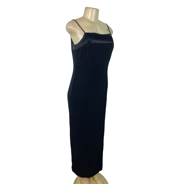 Jones New York Evening Black Spaghetti Strap Midi Dress Satin Trim Womens Size 6